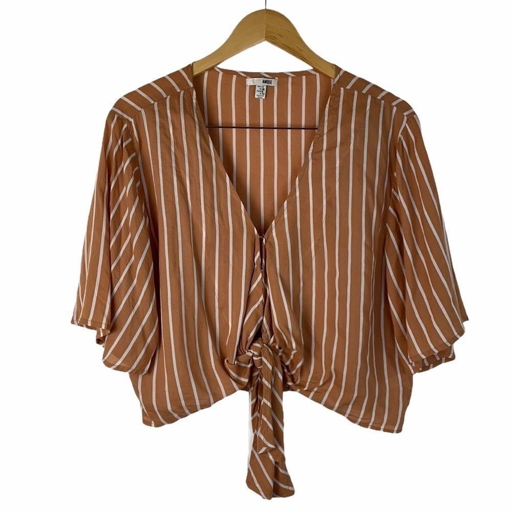 Women Half Sleeve Tied Waist Striped Summer Blouse